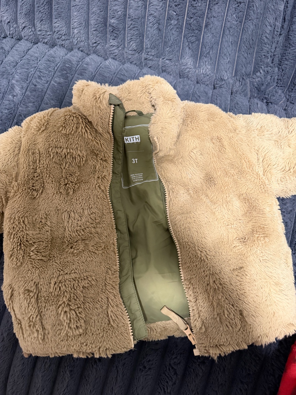 Kith Men's Tan Sherpa Puffer Jacket with Olive Interior